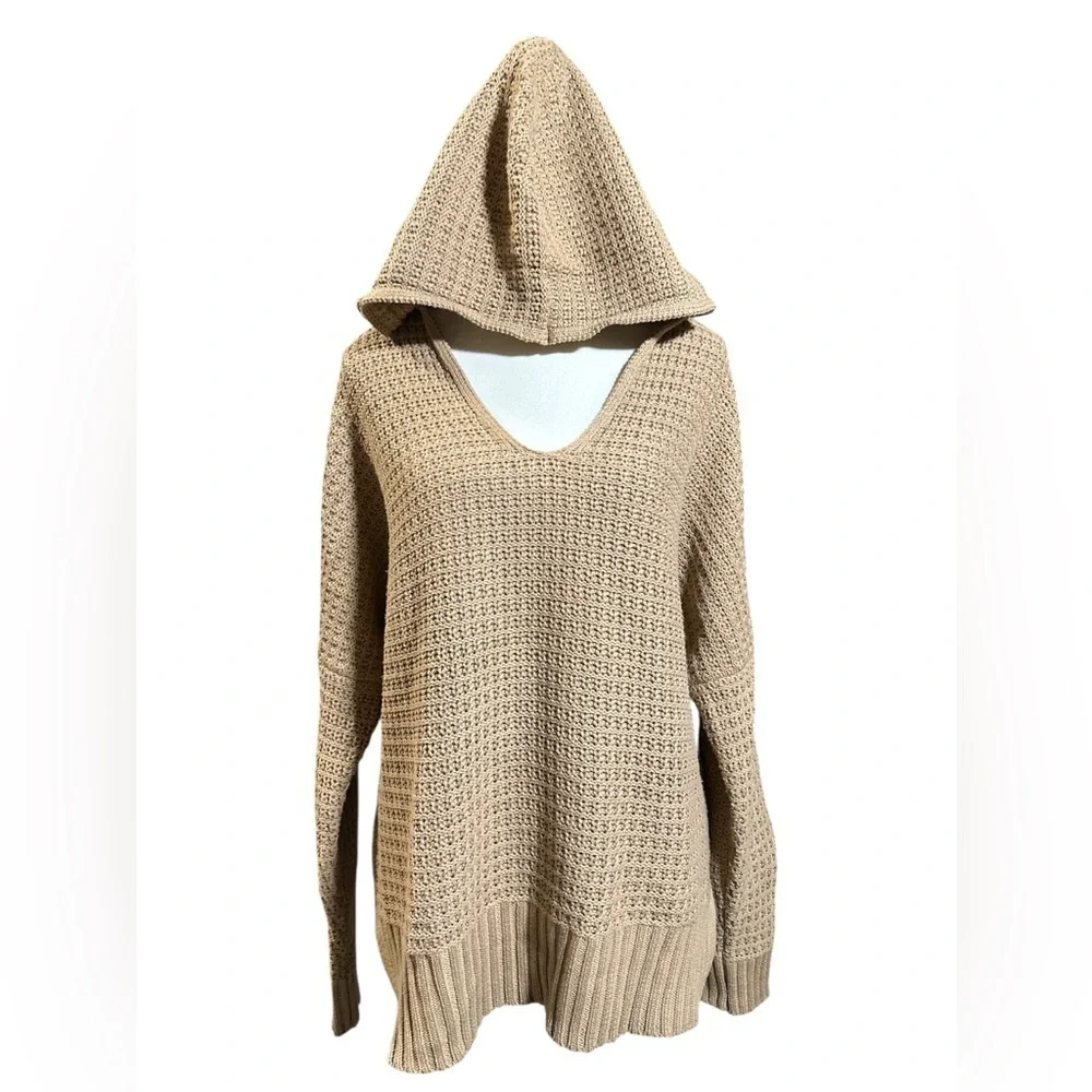 Rachel Zoe Tan V-Neck Knit Sweater with Hood